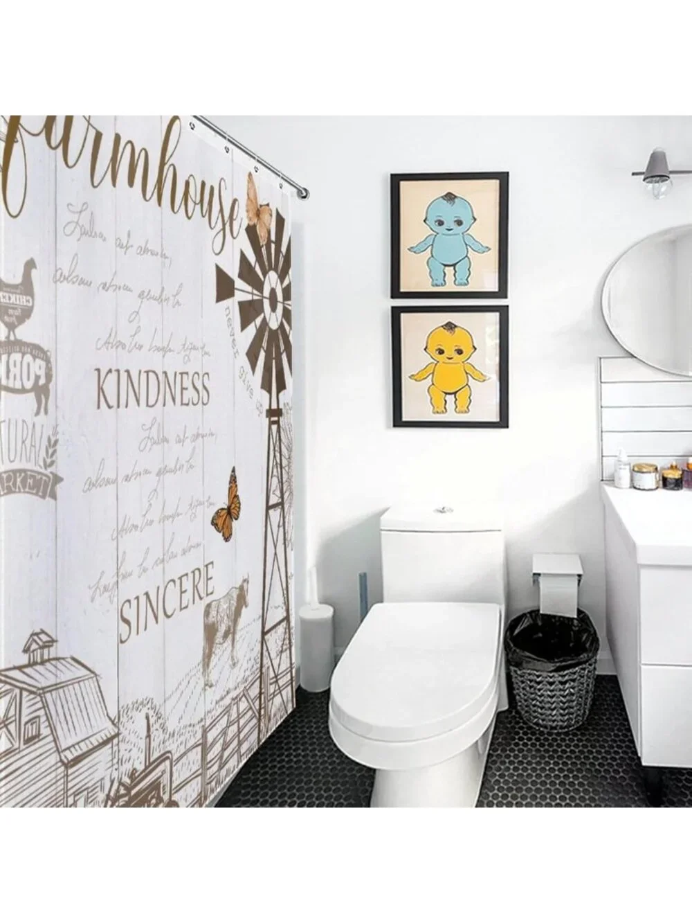 Rustic Farmhouse Shower Curtain Set - Waterproof Country Animal Design, 72